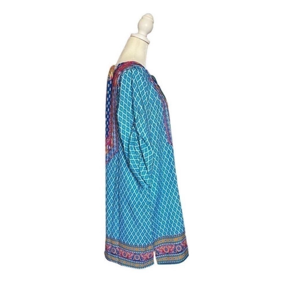 Urban Coco Blue Multicolor Ruche Sleeve Swim Coverup Dress with Tassels Medium - Picture 2 of 14